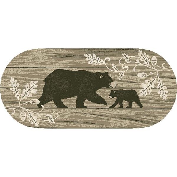 Mayberry Rug CC10512 20X44 20 x 44 in. Oval Cozy Cabin Foliage Bear Printed Nylon Kitchen Mat & Rug CC10512 20X44 - main